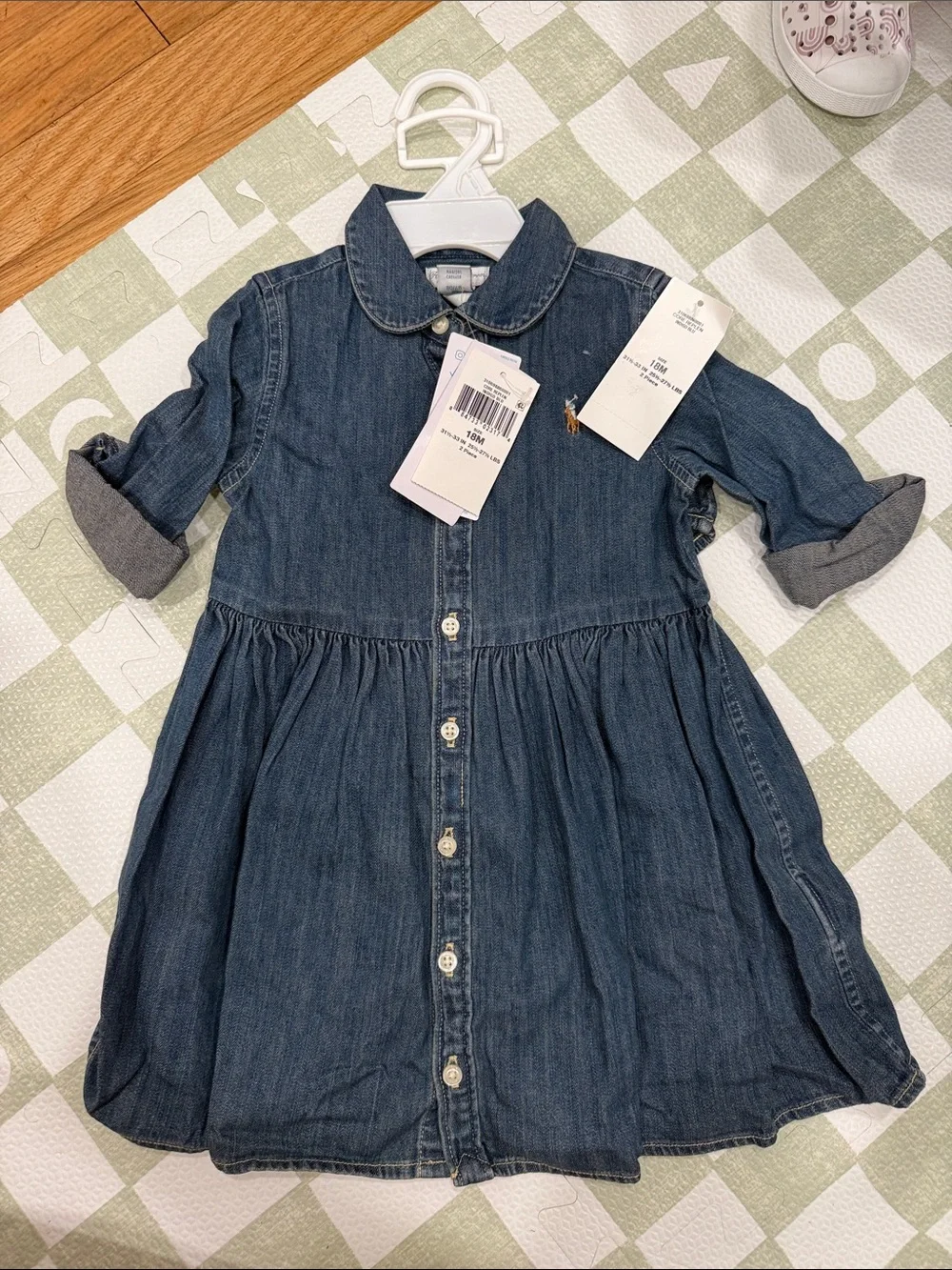 Ralph Lauren Girls Dark Blue Denim Button-Front Dress